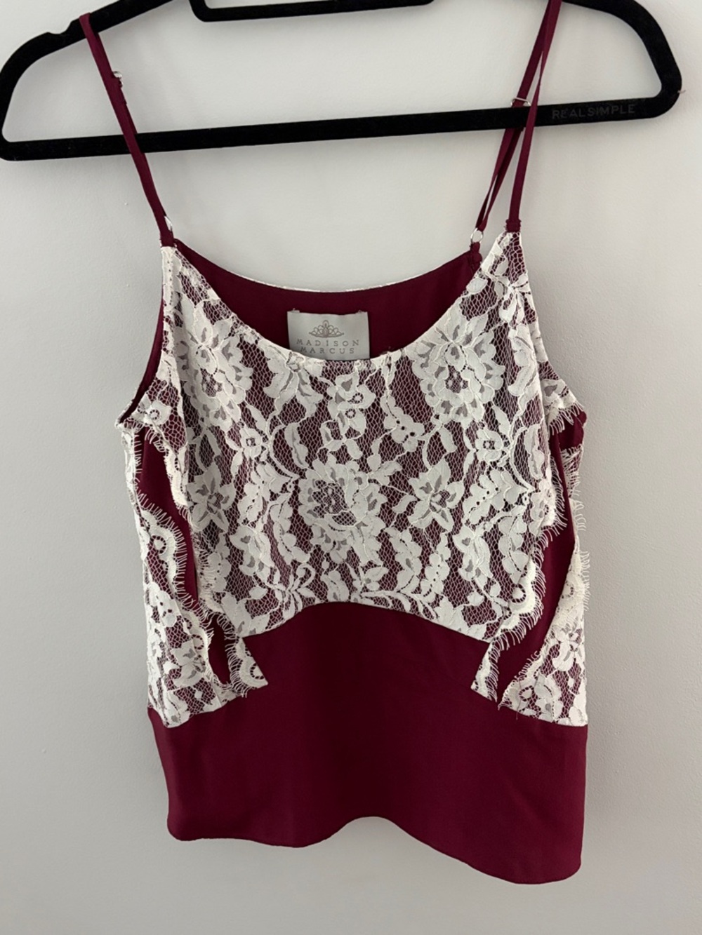 Madison Marcus Burgundy Camisole with Ivory Lace Overlay